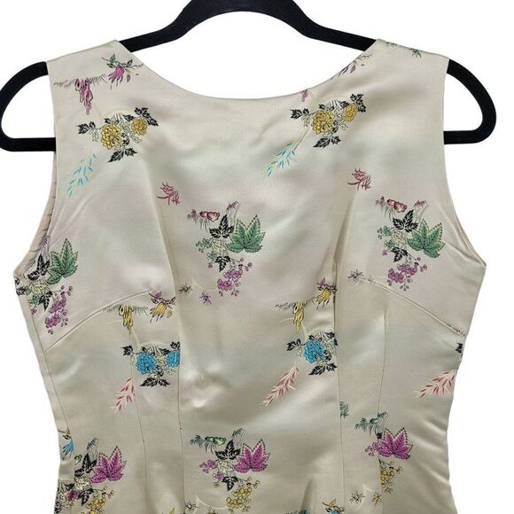 Vtg 60's Womens Dress 2pc Set Asian Satin Sheath‎ Bolero Jacket Gold Floral Sz M - Picture 11 of 17